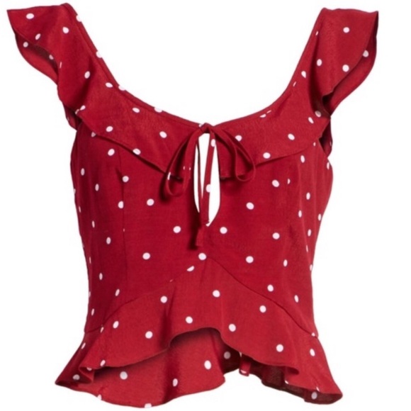 Leith Tops - NWOT Leith red ruffle polka dot tie crop top Italian riviera retro vintage